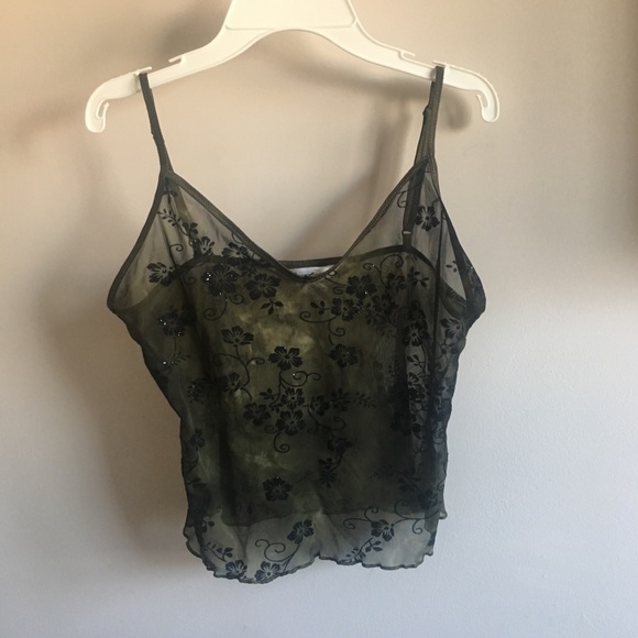 Vintage Tops - SOLD Green Mesh Floral Cami Top